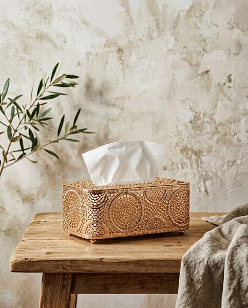 King Home SHP MAISON Papírzsebkendő Tartó Fém Arany Ažúr Mintázat