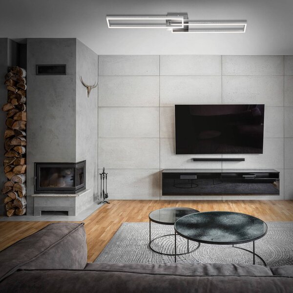 Briloner Frame LED mennyezeti lámpa, távirányítóval, krómozott, dimmelhető, Alu / szürke / cink, Nappali / Étkező, fém, Modern
