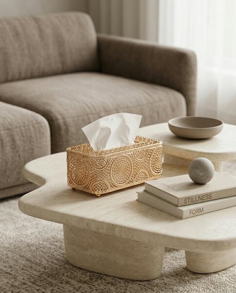 King Home SHP MAISON Papírzsebkendő Tartó Fém Arany Ažúr Mintázat