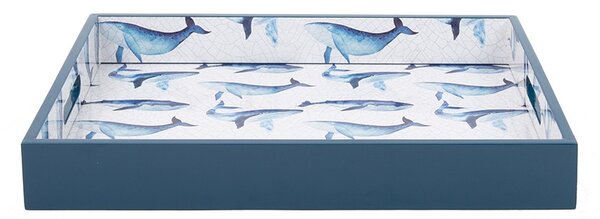 SHP WHALE Dekoratív Tálca Bálnamintás Kék-Fehér