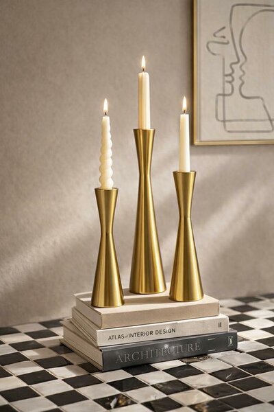 King Home SHP TRIO gyertyatartó szett fém arany 3 darabos
