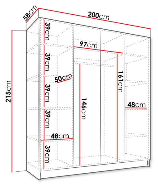 Nagy gardrób 200 cm TOSIA 1 - fekete / arany