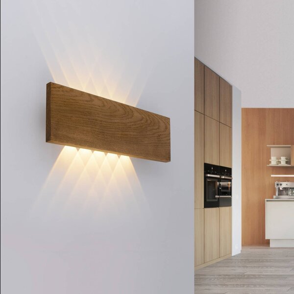 Paul Neuhaus Palma LED-es fali lámpa fa 45 cm, Sötét fa, Nappali / Étkező, Fa, Modern