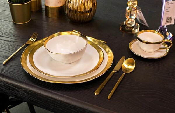 Kare Design Bell Tálkaszett 15 cm Porcelán Fehér-Arany 4 db