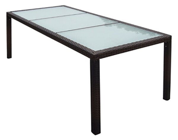 VidaXL barna polyrattan és üveg kerti asztal 190 x 90 x 75 cm