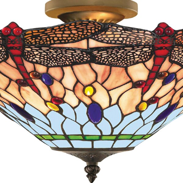 Searchlight Szitakötő mennyezeti lámpa Tiffany stílusban, dimmelhető, Többszínű, Nappali / Étkező, Üveg, Tiffany