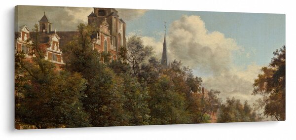 Kép - Jan van der Heyden, View Down a Dutch Canal, reprodukciók (120x50 cm)