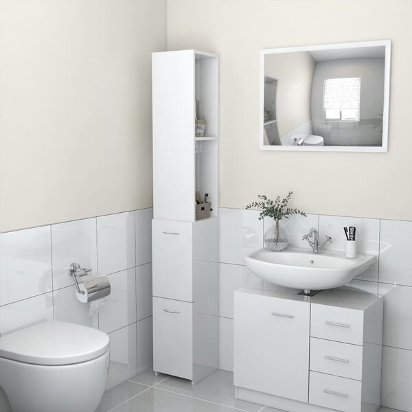 VidaXL magasfényű fehér forgácslap fürdőszobaszekrény 25 x 25 x 170 cm