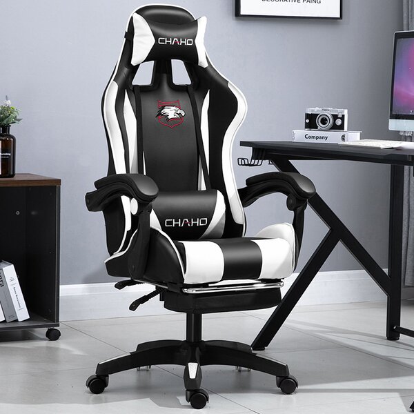 Gamer szék lábpárnával - fekete/fehér - PDQ112001-3