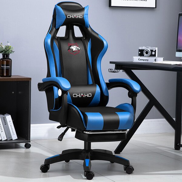 Gamer szék lábpárnával - fekete/kék - PDQ112001-2