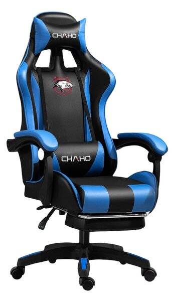 Gamer szék lábpárnával - fekete/kék - PDQ112001-2