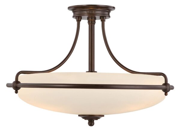 QUOIZEL Griffin mennyezeti lámpa, Ø 53 cm, bronz/opál, térközzel, dimmelhető, Bronz / antik sárgaréz, Nappali / Étkező, fém, Antik