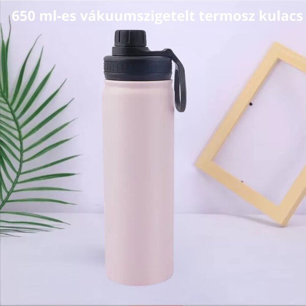 Rózsaszín Termosz Kulacs Rozsdamentes Acél Anyagból, Szivárgásmentes Kupakkal, Hidegen és Melegen Tartó Funkcióval - 650 ml