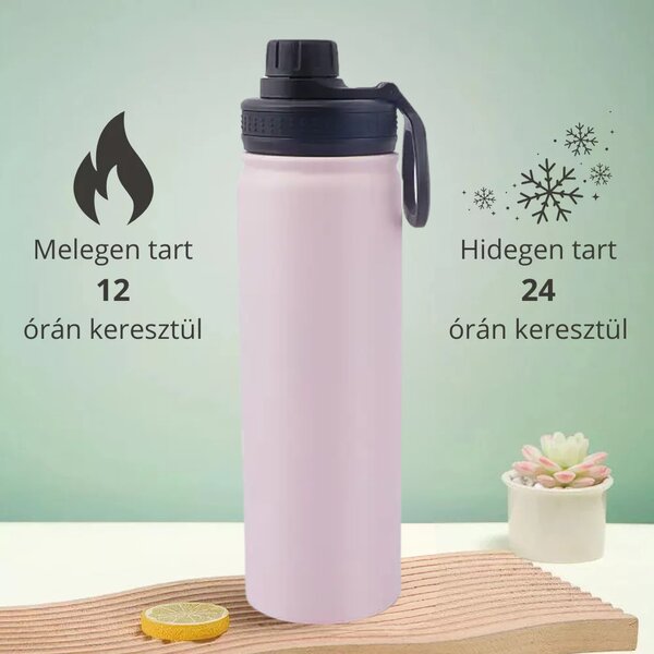 Rózsaszín Termosz Kulacs Rozsdamentes Acél Anyagból, Szivárgásmentes Kupakkal, Hidegen és Melegen Tartó Funkcióval - 650 ml