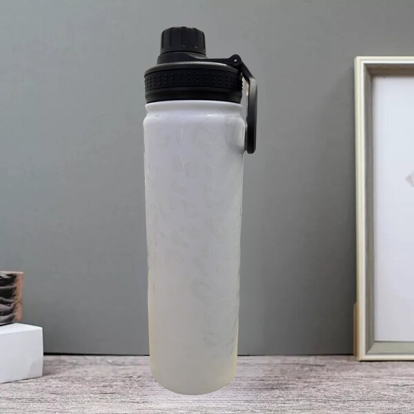 Fehér, Párducmintás Termosz Kulacs Rozsdamentes Acél Anyagból, Szivárgásmentes Kupakkal, Hidegen és Melegen Tartó Funkcióval - 650 ml