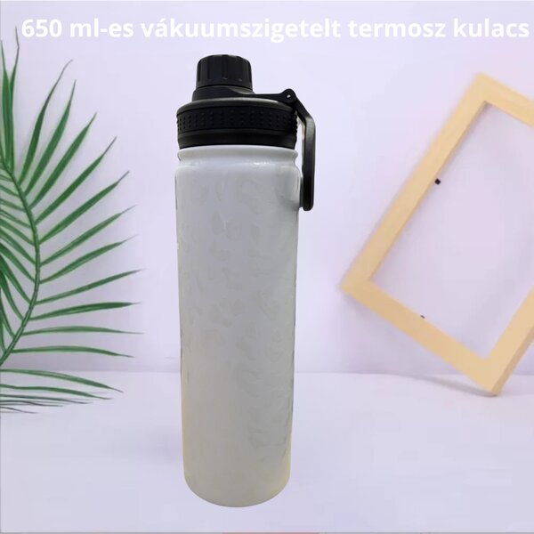 Fehér, Párducmintás Termosz Kulacs Rozsdamentes Acél Anyagból, Szivárgásmentes Kupakkal, Hidegen és Melegen Tartó Funkcióval - 650 ml