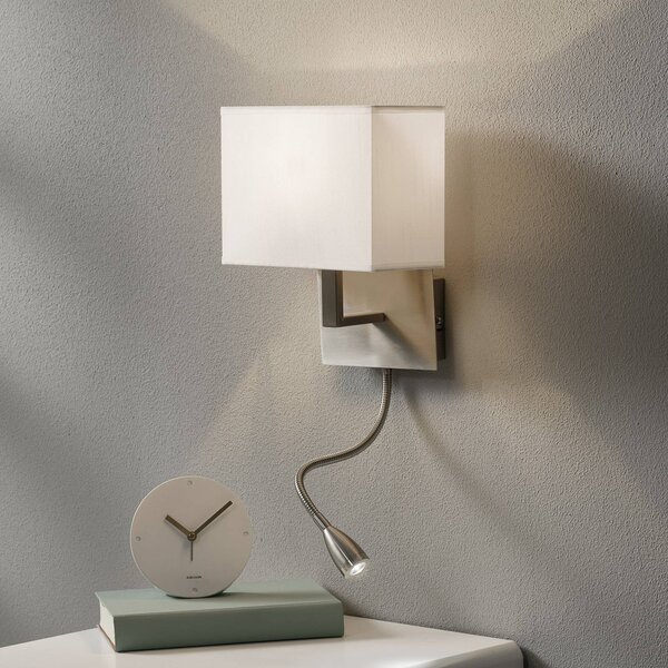 Searchlight Fali lámpa 6519 LED olvasólámpával, szatén ezüst színben, Alu / szürke / cink, Nappali / Étkező, Textil / szövet / selyem, Modern