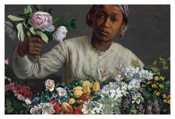 Kép - Frédéric Bazille, Young Woman with Peonies, reprodukciók (90x60 cm)