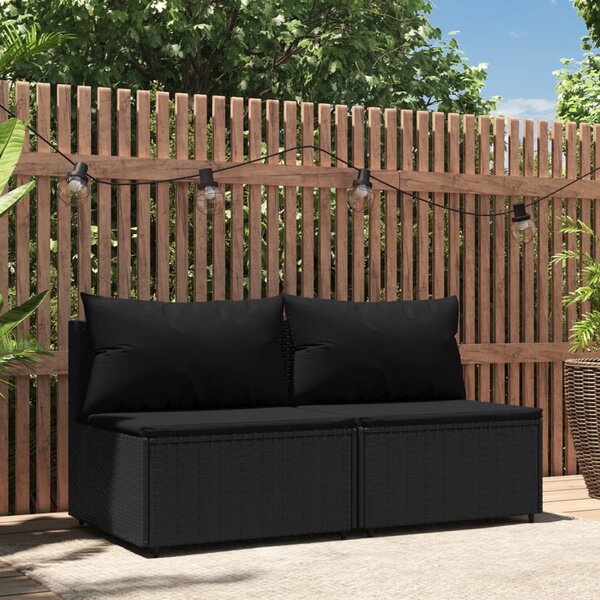 VidaXL 2 db fekete polyrattan kerti középső kanapé párnákkal