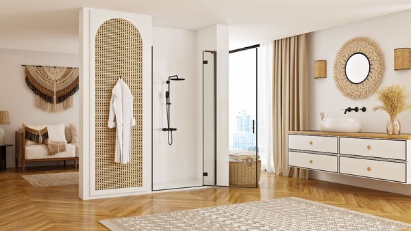 Rea Hugo, 1-szárnyú zuhanyajtó nyitásra 90x200,5 cm, 6 mm átlátszó üveg, fekete profil, KPL-45207