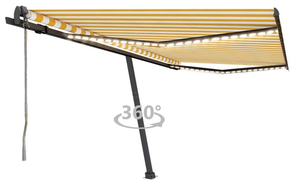 VidaXL sárga-fehér szélérzékelős és LED-es napellenző 450x350 cm