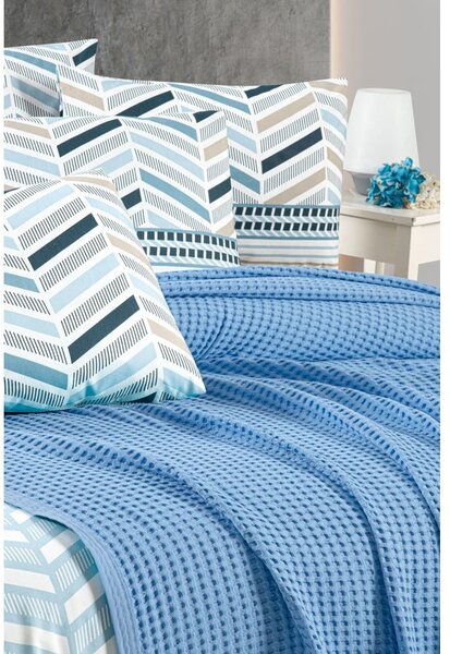 Kék pamut ágytakaró 220x240 cm Waffle – Mila Home