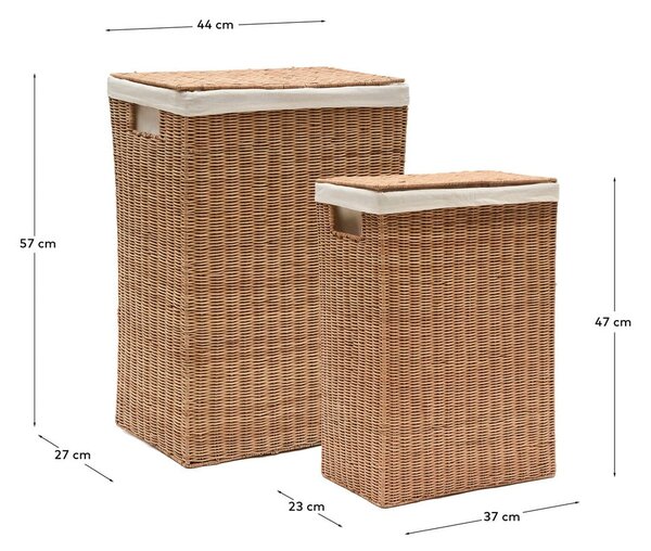 Natúr színű rattan szennyeskosár szett 2 db-os Indali – Kave Home