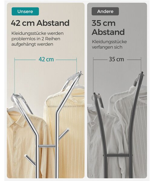 SONGMICS Dupla Ruhaállvány Görgős Fém Vázas Ezüst