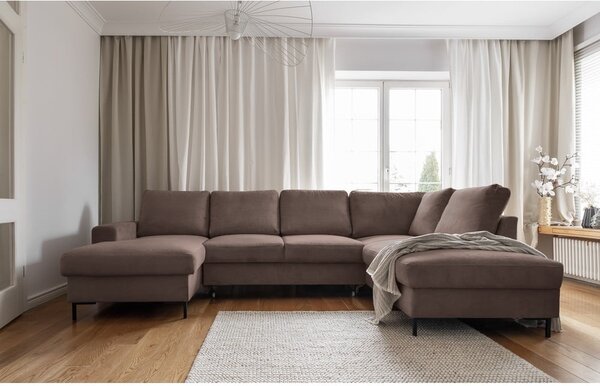 Barna kordbársony kinyitható sarokkanapé (jobb oldali) Lofty Lilly – Miuform