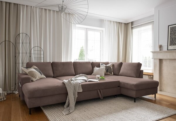 Barna kordbársony kinyitható sarokkanapé (jobb oldali) Lofty Lilly – Miuform