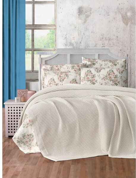 Krémszínű pamut ágytakaró 220x240 cm Waffle – Mila Home
