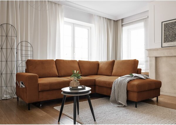 Narancssárgásbarna kordbársony kinyitható sarokkanapé (jobb oldali) Lofty Lilly – Miuform