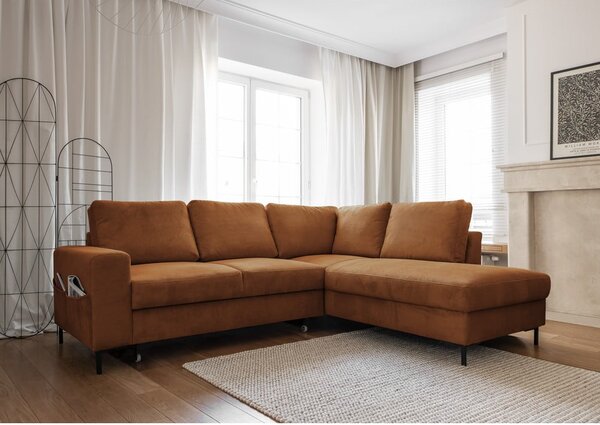 Narancssárgásbarna kordbársony kinyitható sarokkanapé (jobb oldali) Lofty Lilly – Miuform