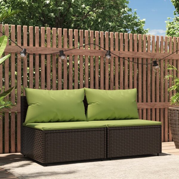 VidaXL 2 db barna polyrattan kerti középső kanapé párnával