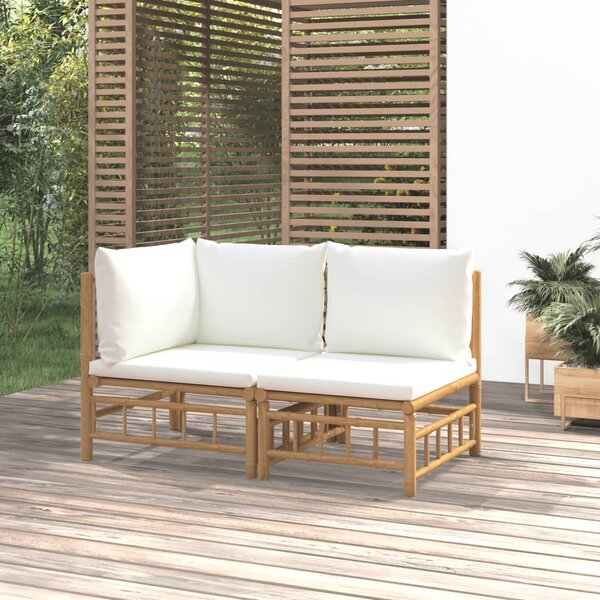 VidaXL 2 részes bambusz kerti ülőgarnitúra krémfehér párnákkal