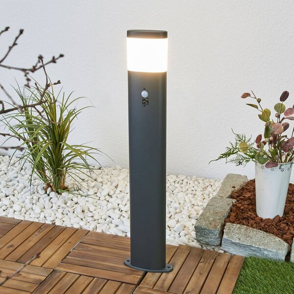Lindby LED ösvény világítás Obri, 80 cm, antracit, érzékelővel, Fekete, Rozsdamentes acél, Modern
