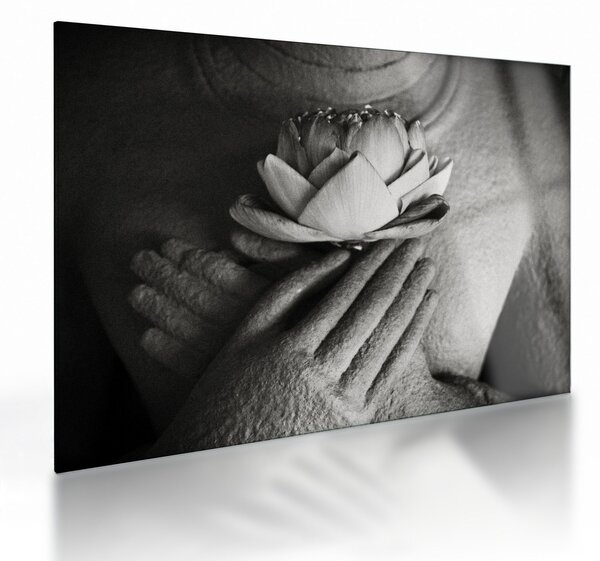 Üveg kép - Lótusz Buddha kezében (70x50 cm)
