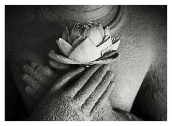Üveg kép - Lótusz Buddha kezében (70x50 cm)
