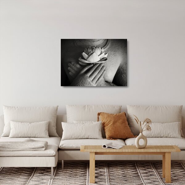 Üveg kép - Lótusz Buddha kezében (70x50 cm)
