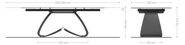 DELIFE Étkezőasztal Edge 200-300x100 cm kerámia onyx pezsgő W alakú fém fekete kihúzható