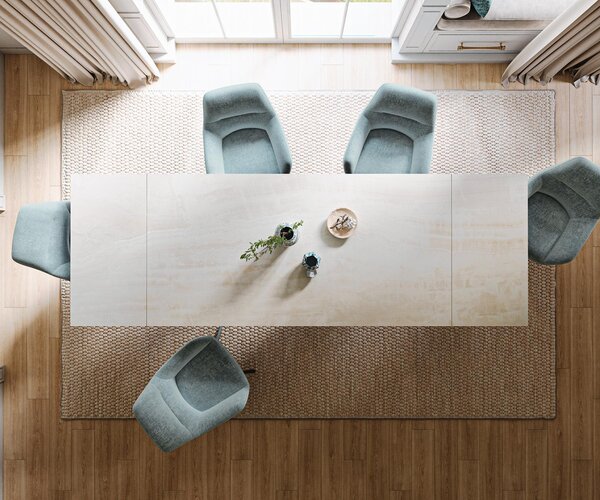 DELIFE Étkezőasztal Edge 200-300x100 cm kerámia onyx pezsgő W alakú fém fekete kihúzható