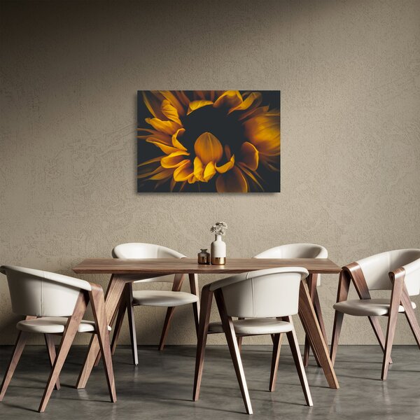 Üveg kép - Napraforgó fekete háttérben (70x50 cm)