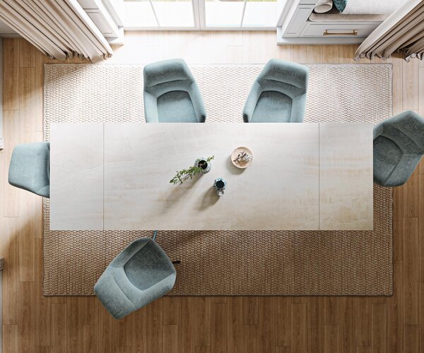 DELIFE Étkezőasztal Edge 200-300x100 cm kerámia onyx pezsgő kereszt láb téglalap rozsdamentes acél grafit kihúzható