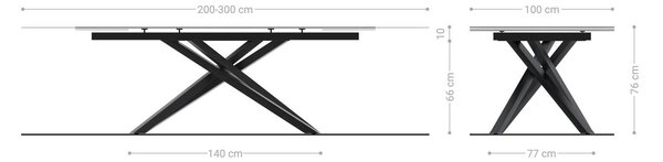 DELIFE Étkezőasztal Edge 200-300x100 cm kerámia onyx pezsgő kereszt láb téglalap rozsdamentes acél grafit kihúzható