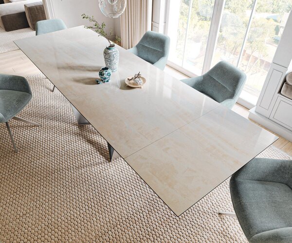 DELIFE Étkezőasztal Edge 200-300x100 cm kerámia onyx pezsgő pókszerkezet laposacél rozsdamentes acél kihúzható