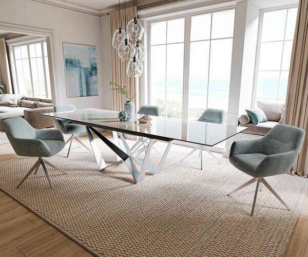 DELIFE Étkezőasztal Edge 200-300x100 cm kerámia onyx pezsgő pókszerkezet laposacél rozsdamentes acél kihúzható