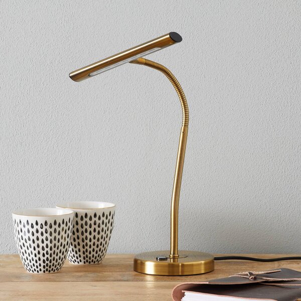 Trio Lighting Curtis hajlítható LED asztali lámpa, antik sárgaréz, dimmelhető, Bronz / antik sárgaréz, Dolgozószoba / Iroda, fém, Modern