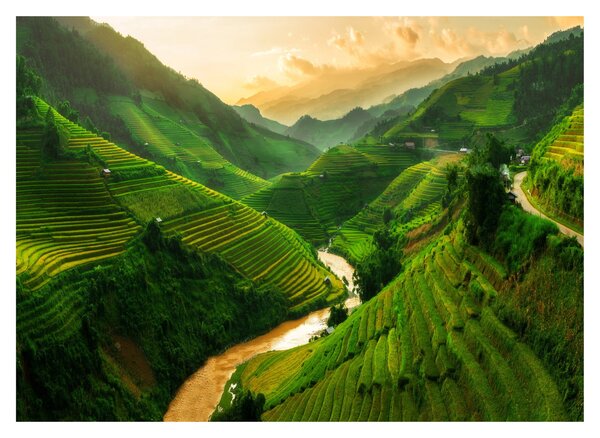 Üveg kép - Mu Cang Chai rizsteraszok (70x50 cm)