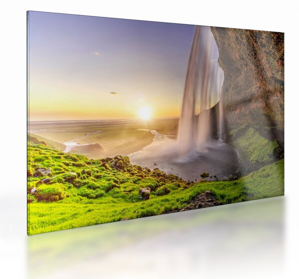 Üveg kép - Seljalandsfoss a barlang mögül (70x50 cm)