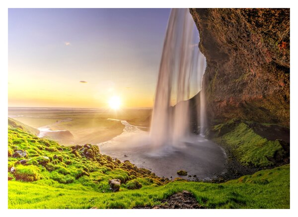 Üveg kép - Seljalandsfoss a barlang mögül (70x50 cm)